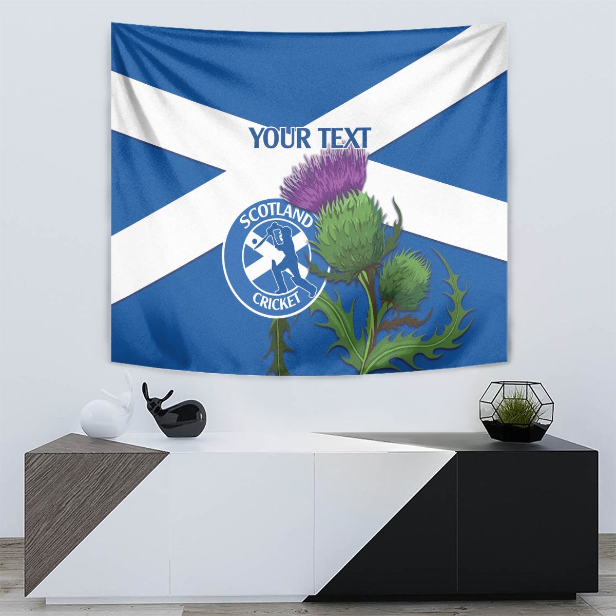 Custom Scotland Cricket Tapestry 2024 Scottish Thistle Flag Style - Vibe Hoodie Shop