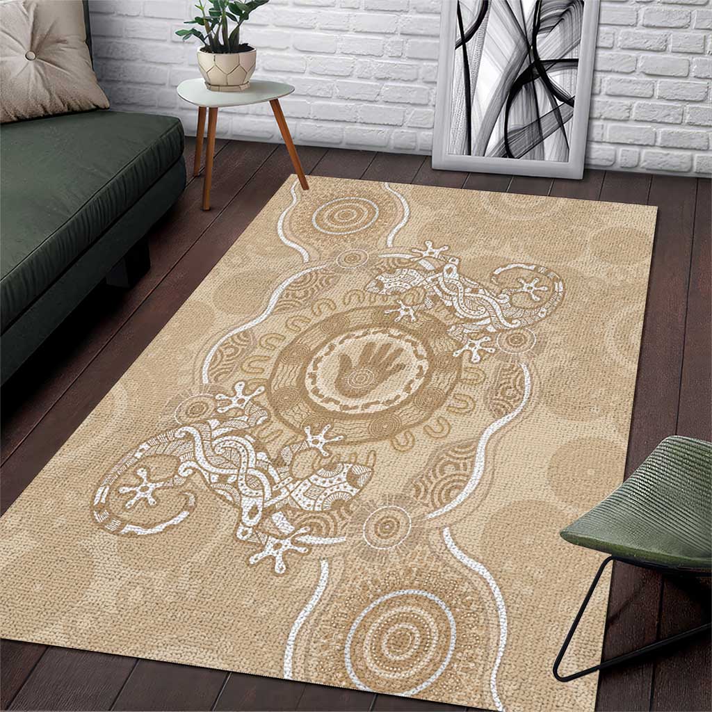 Beige Australia Lizard With Aboriginal Art Area Rug - Vibe Hoodie Shop