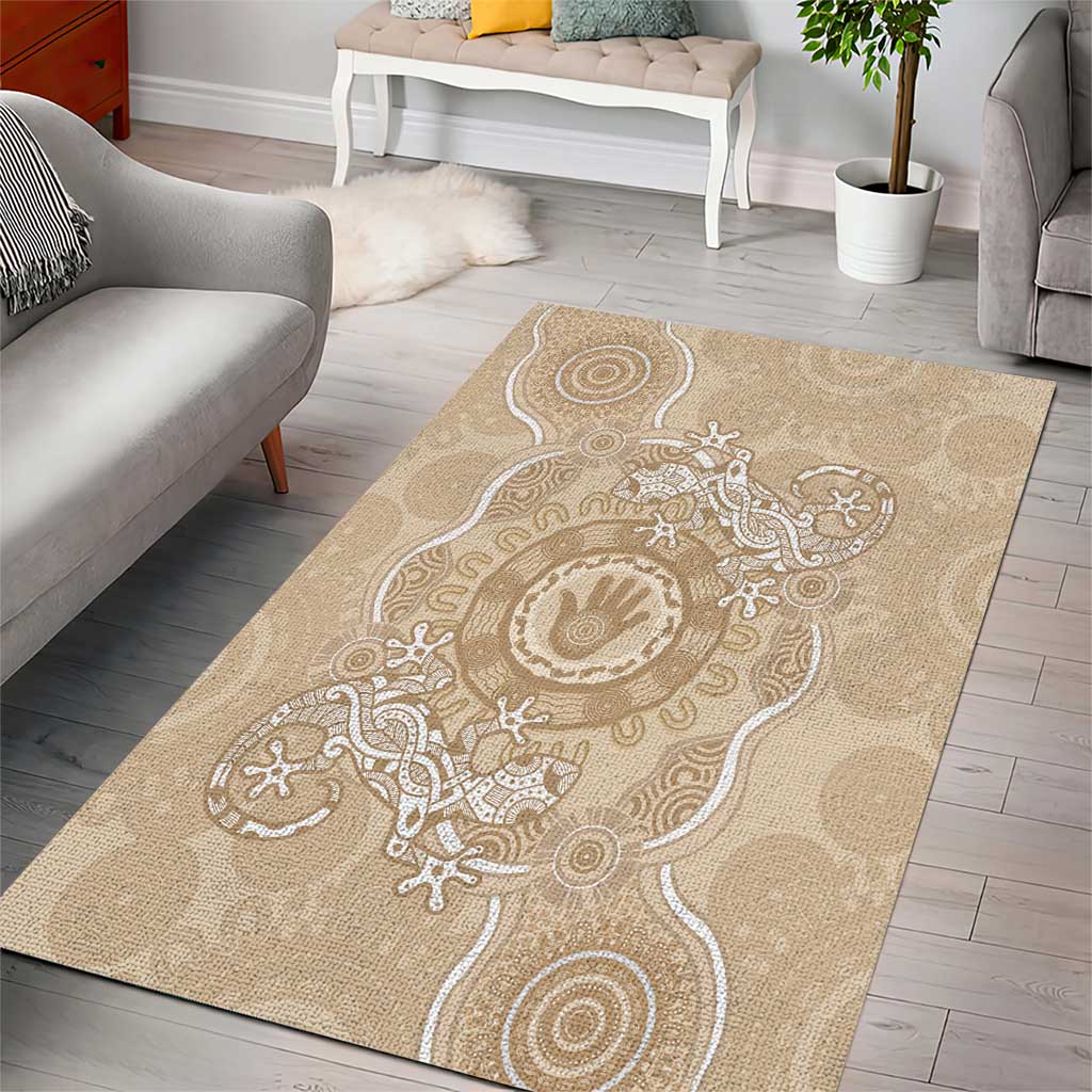 Beige Australia Lizard With Aboriginal Art Area Rug - Vibe Hoodie Shop