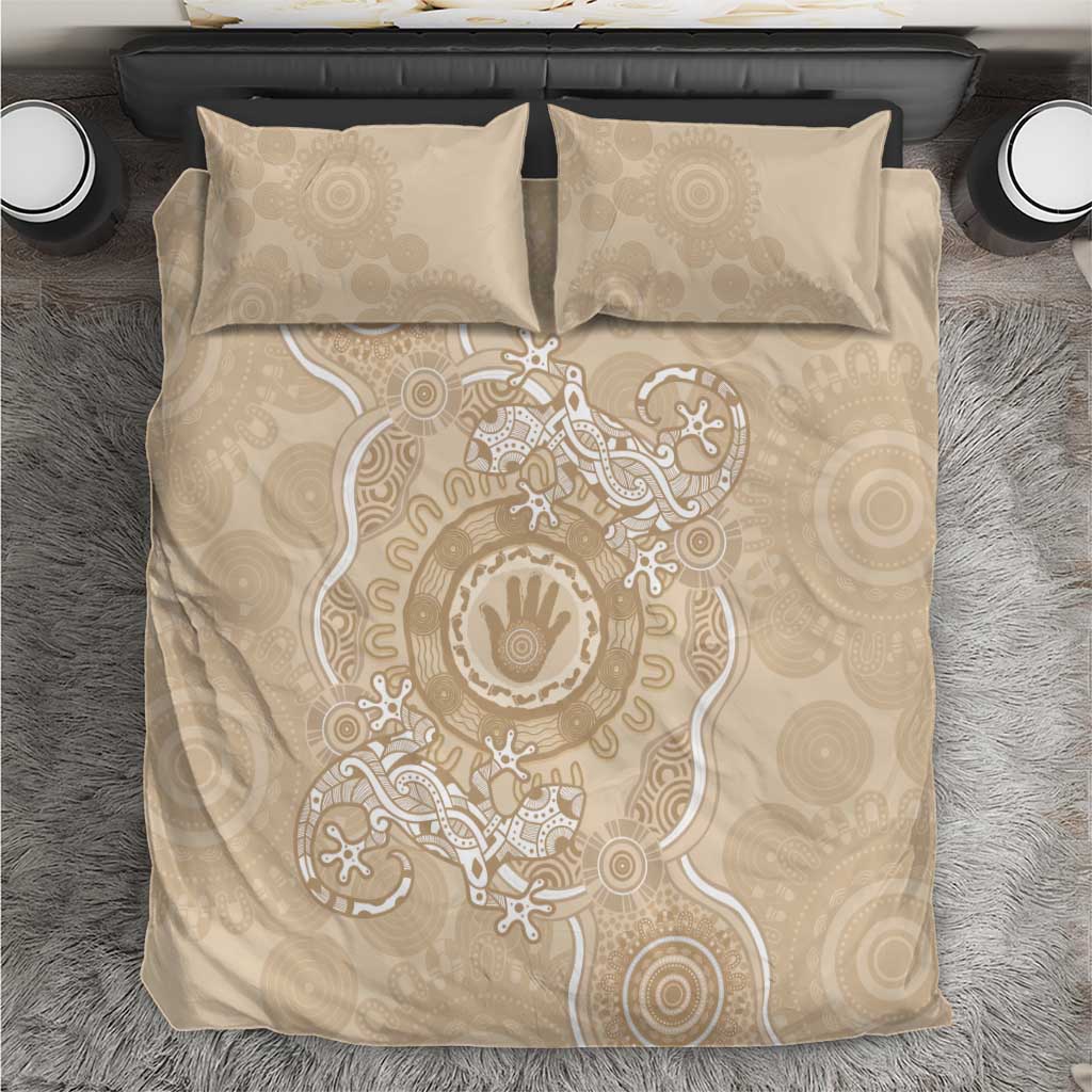 Beige Australia Lizard With Aboriginal Art Bedding Set - Vibe Hoodie Shop