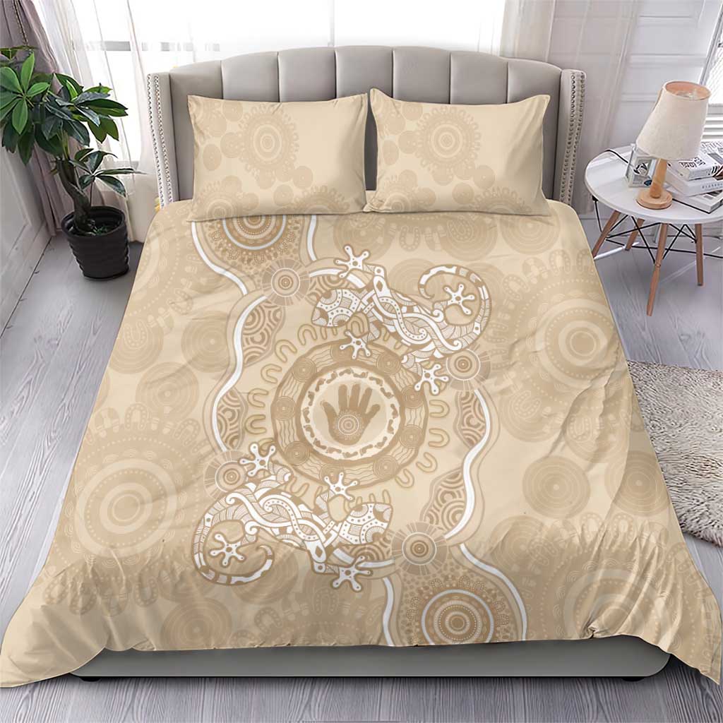 Beige Australia Lizard With Aboriginal Art Bedding Set - Vibe Hoodie Shop