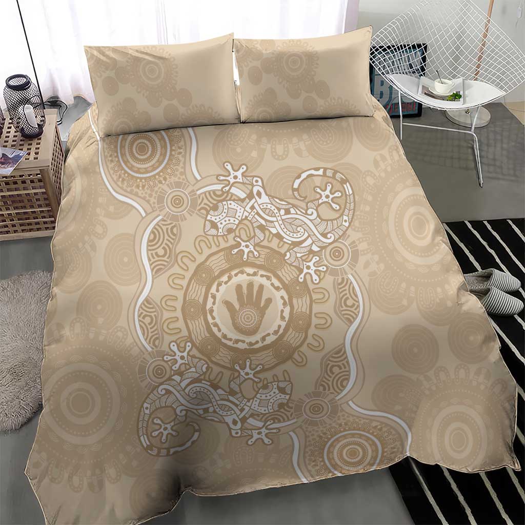Beige Australia Lizard With Aboriginal Art Bedding Set - Vibe Hoodie Shop