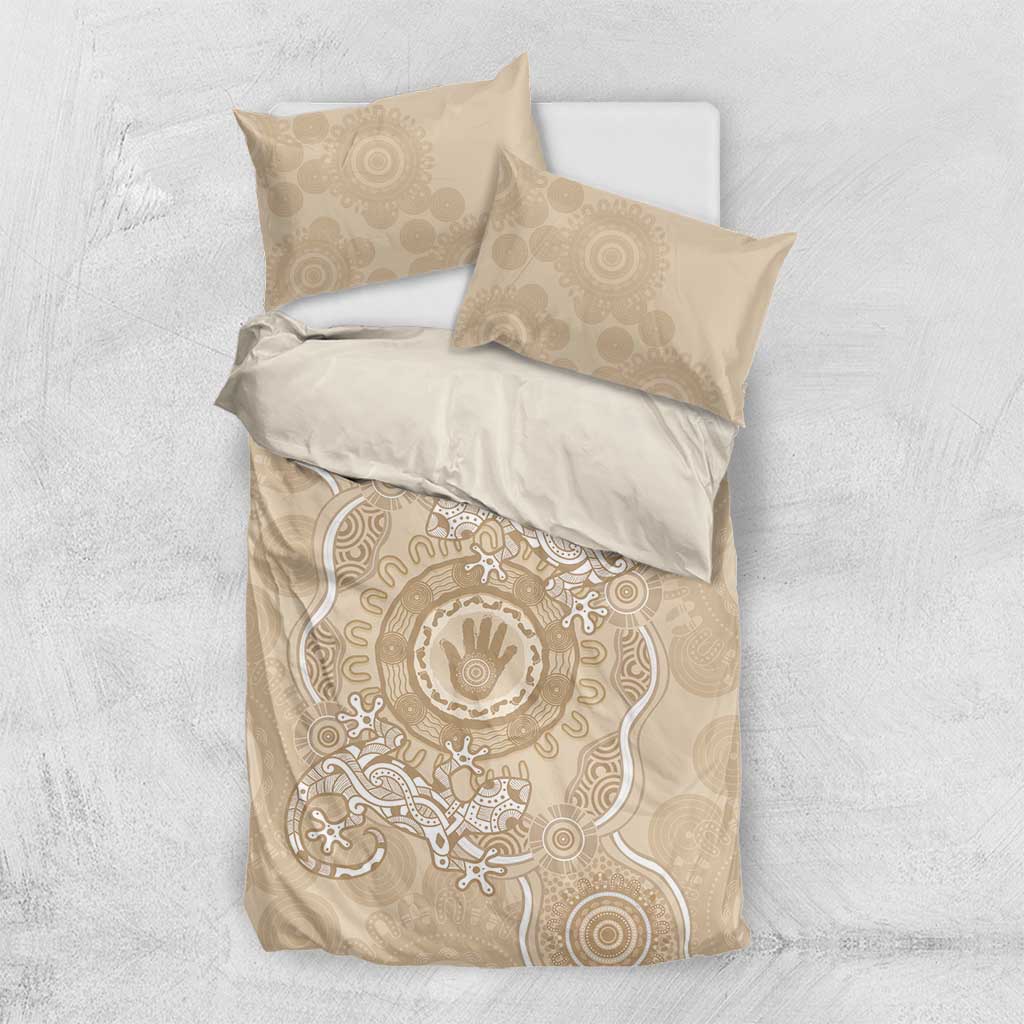 Beige Australia Lizard With Aboriginal Art Bedding Set - Vibe Hoodie Shop
