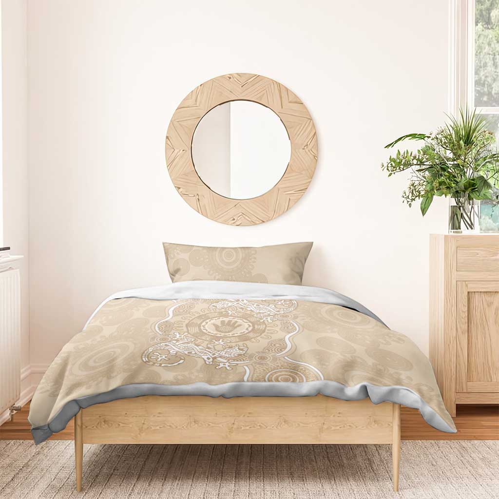 Beige Australia Lizard With Aboriginal Art Bedding Set - Vibe Hoodie Shop
