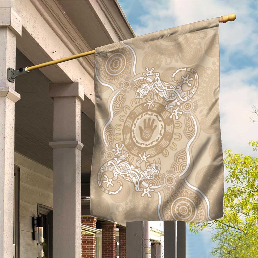 Beige Australia Lizard With Aboriginal Art Garden Flag - Vibe Hoodie Shop