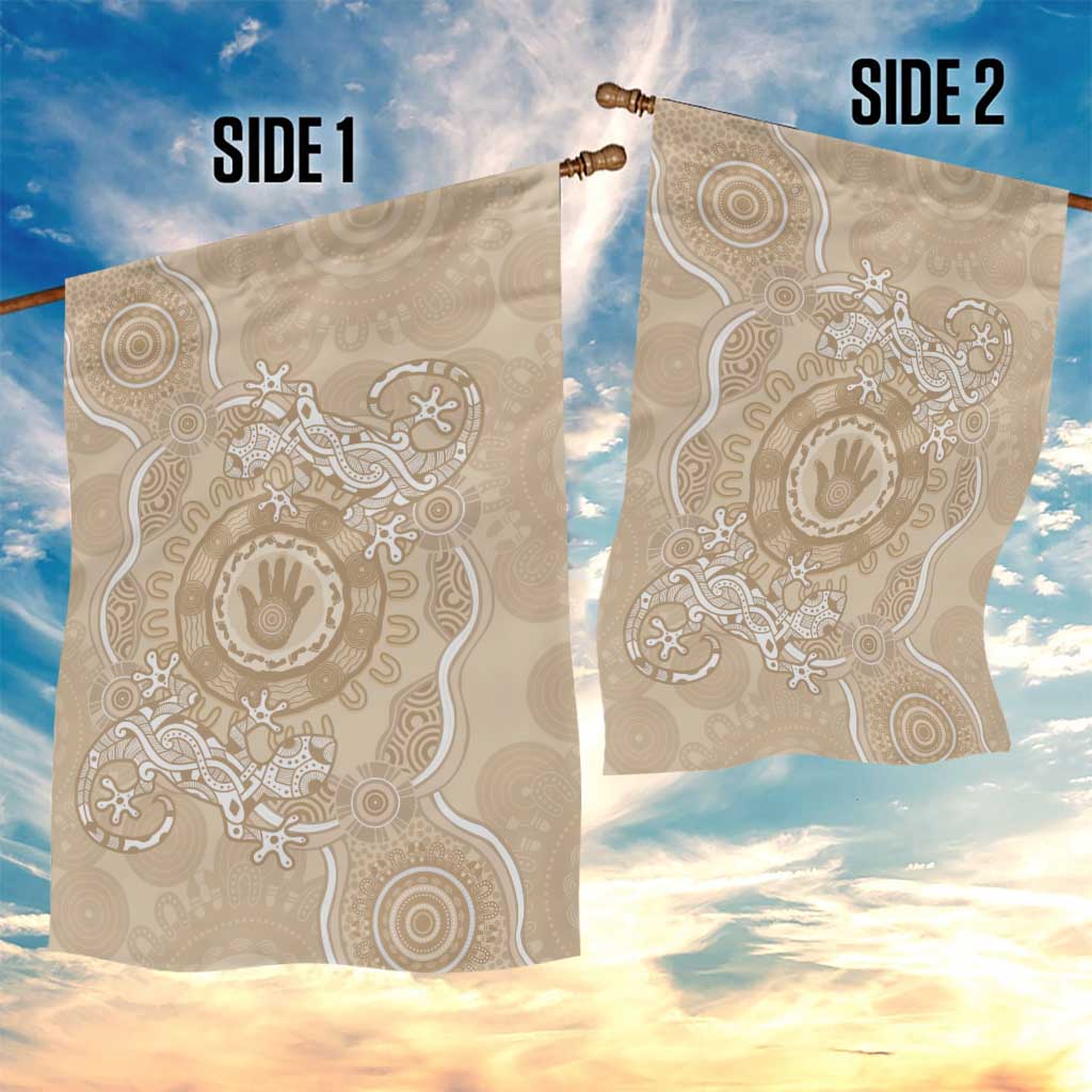 Beige Australia Lizard With Aboriginal Art Garden Flag - Vibe Hoodie Shop