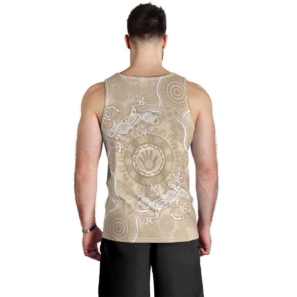 Beige Australia Lizard With Aboriginal Art Men Tank Top - Vibe Hoodie Shop