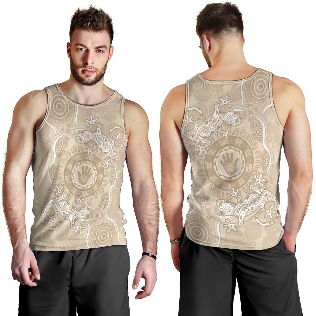 Beige Australia Lizard With Aboriginal Art Men Tank Top - Vibe Hoodie Shop