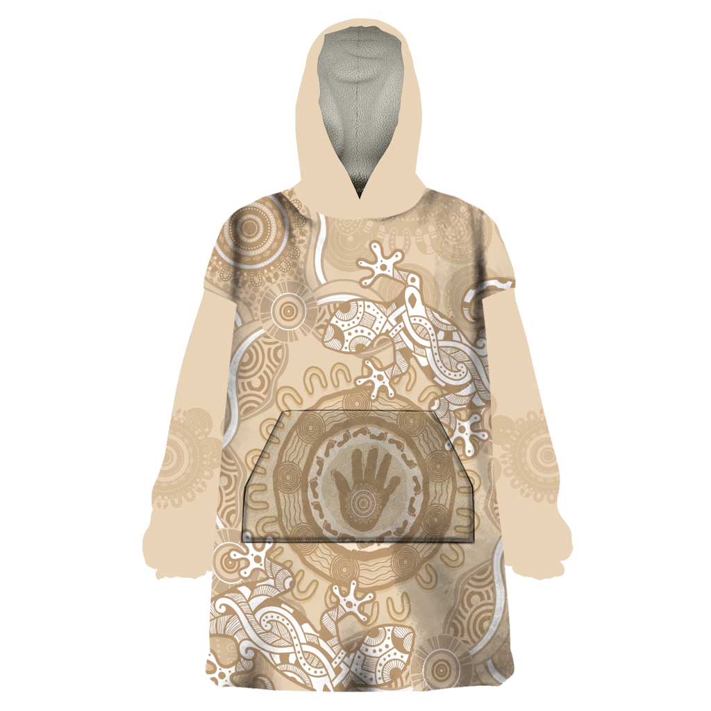 Beige Australia Lizard With Aboriginal Art Wearable Blanket Hoodie - Vibe Hoodie Shop