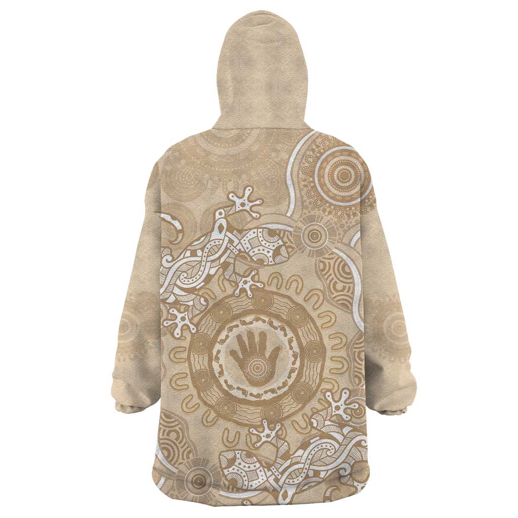 Beige Australia Lizard With Aboriginal Art Wearable Blanket Hoodie - Vibe Hoodie Shop