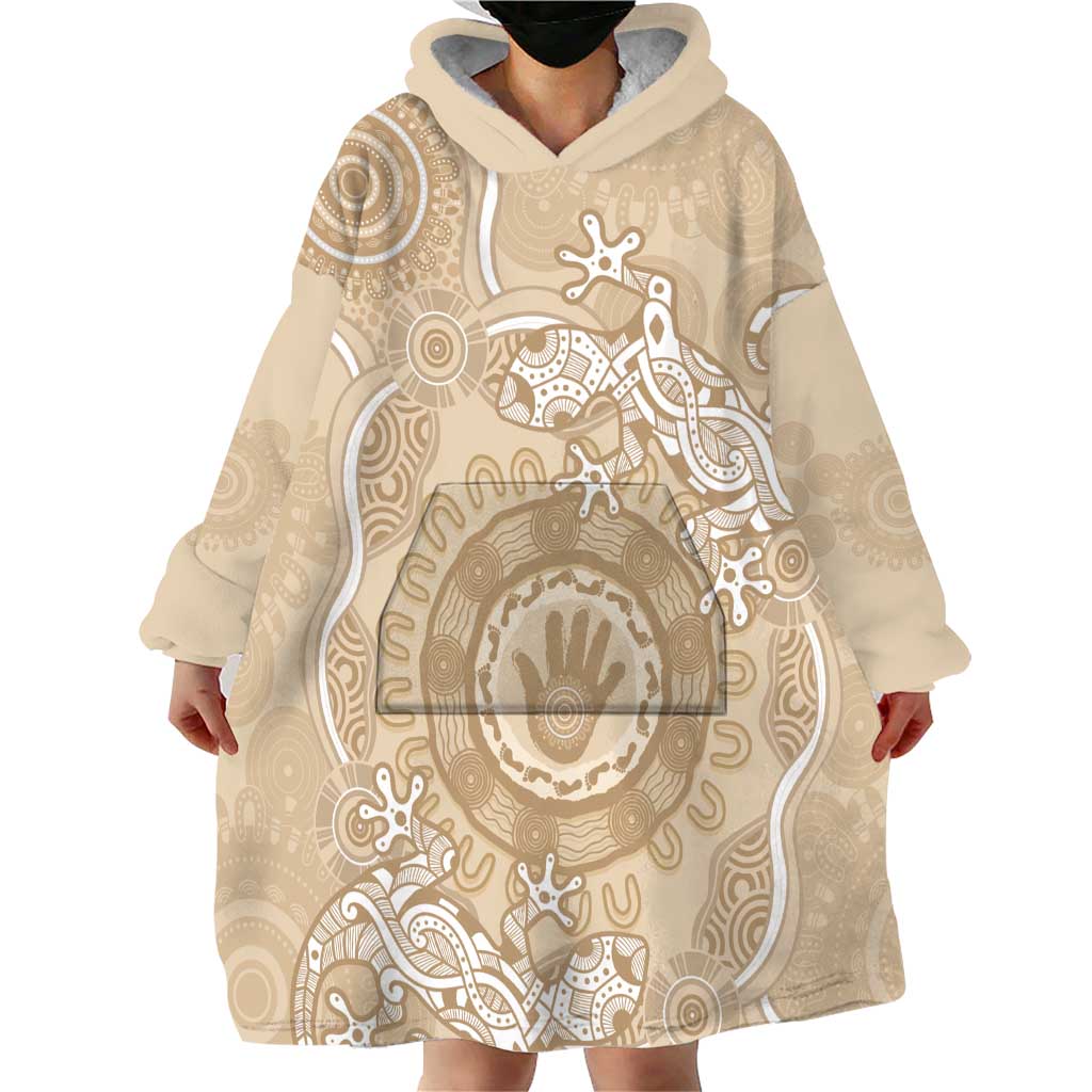 Beige Australia Lizard With Aboriginal Art Wearable Blanket Hoodie - Vibe Hoodie Shop