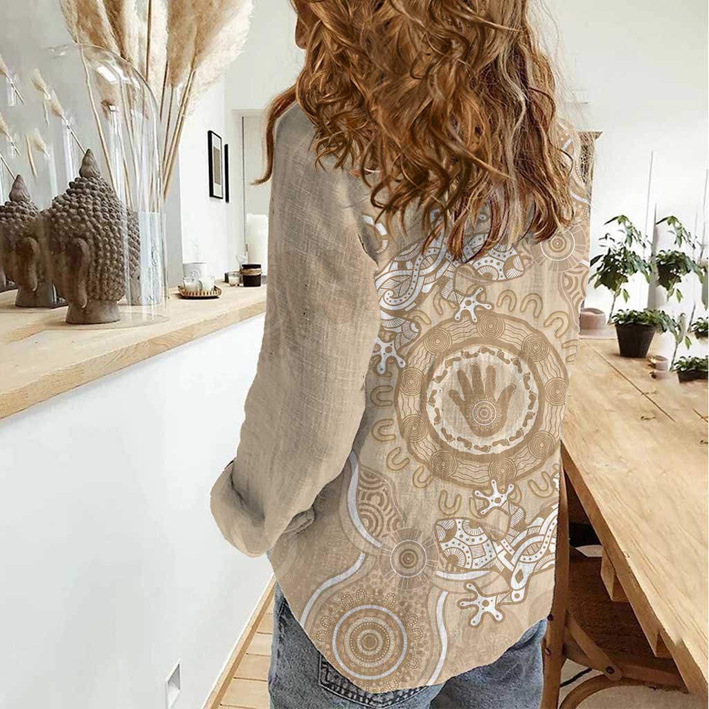 Beige Australia Lizard With Aboriginal Art Women Casual Shirt - Vibe Hoodie Shop