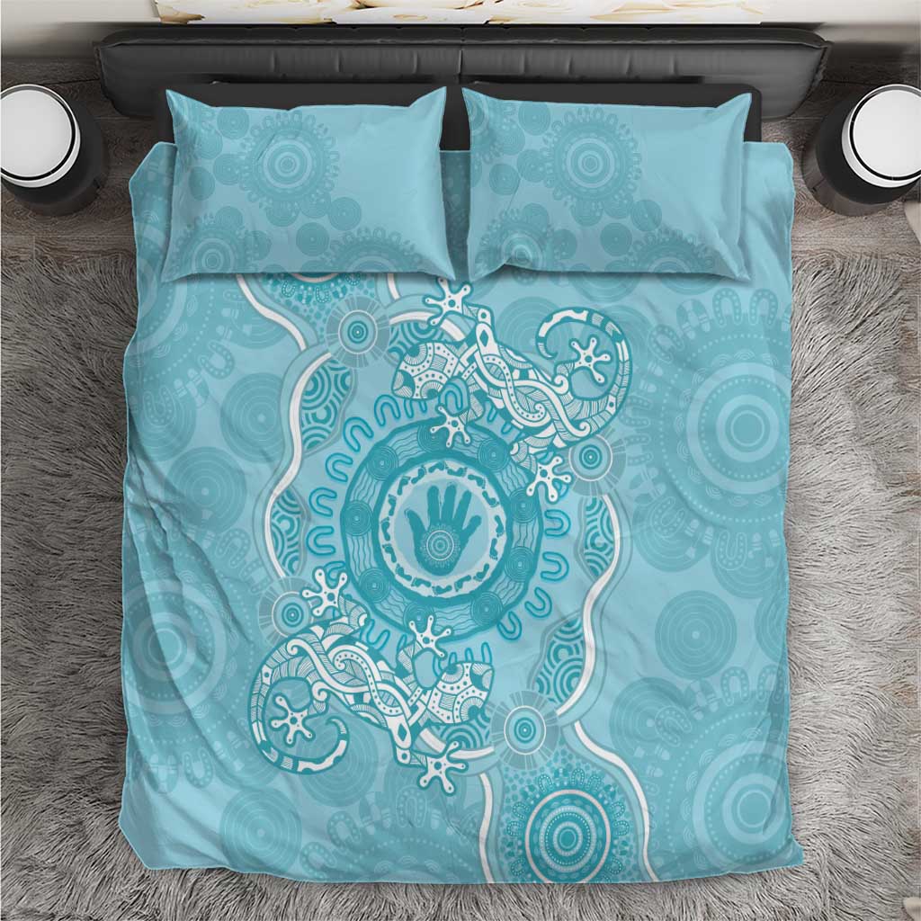 Blue Australia Lizard With Aboriginal Art Bedding Set - Vibe Hoodie Shop