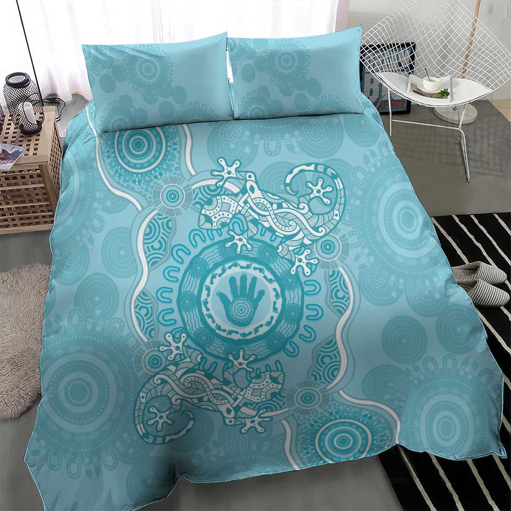Blue Australia Lizard With Aboriginal Art Bedding Set - Vibe Hoodie Shop