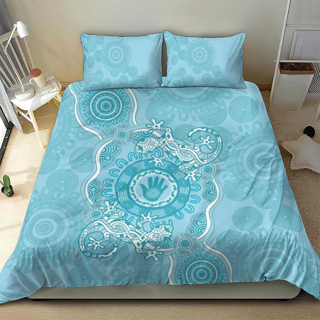 Blue Australia Lizard With Aboriginal Art Bedding Set - Vibe Hoodie Shop