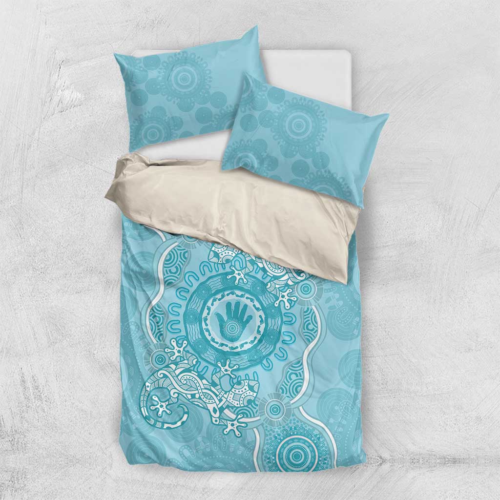Blue Australia Lizard With Aboriginal Art Bedding Set - Vibe Hoodie Shop