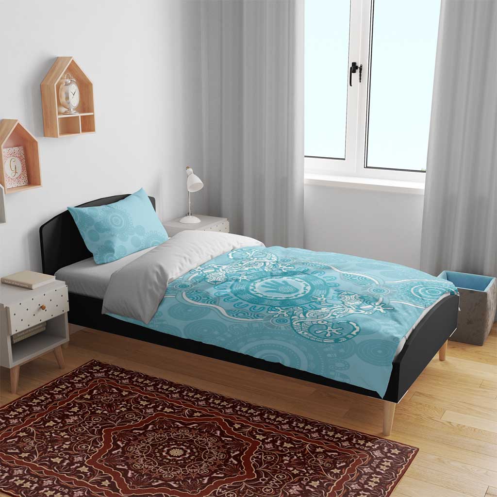 Blue Australia Lizard With Aboriginal Art Bedding Set - Vibe Hoodie Shop