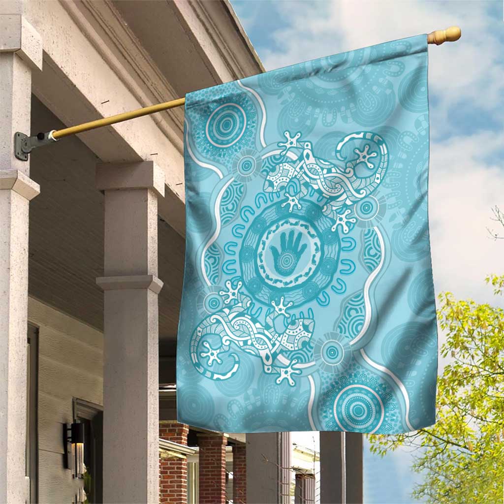 Blue Australia Lizard With Aboriginal Art Garden Flag - Vibe Hoodie Shop