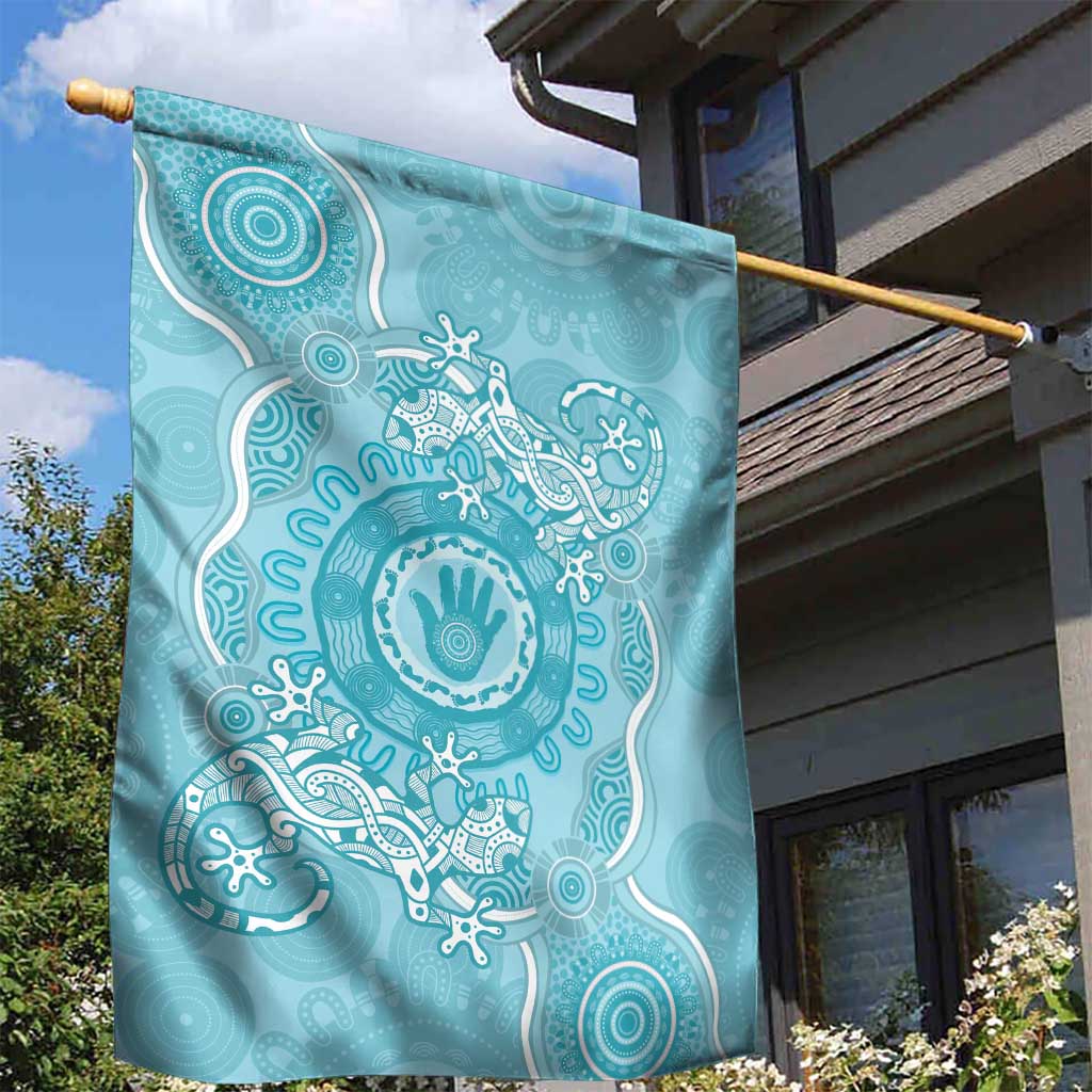 Blue Australia Lizard With Aboriginal Art Garden Flag - Vibe Hoodie Shop