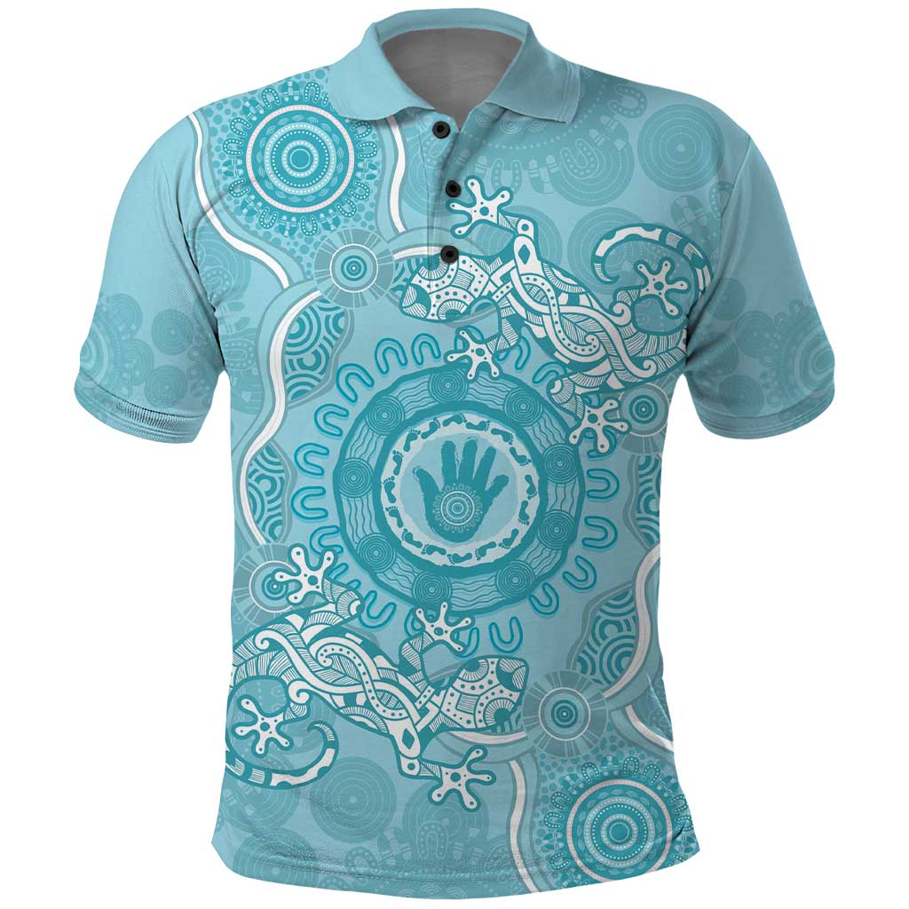 Blue Australia Lizard With Aboriginal Art Polo Shirt - Vibe Hoodie Shop