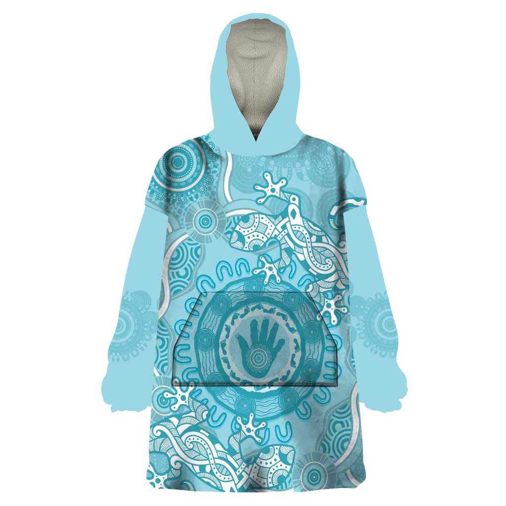 Blue Australia Lizard With Aboriginal Art Wearable Blanket Hoodie - Vibe Hoodie Shop