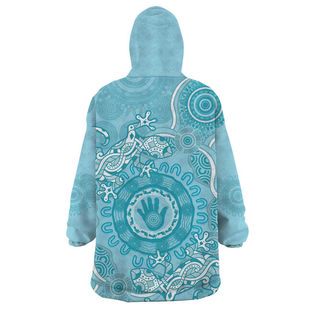 Blue Australia Lizard With Aboriginal Art Wearable Blanket Hoodie - Vibe Hoodie Shop