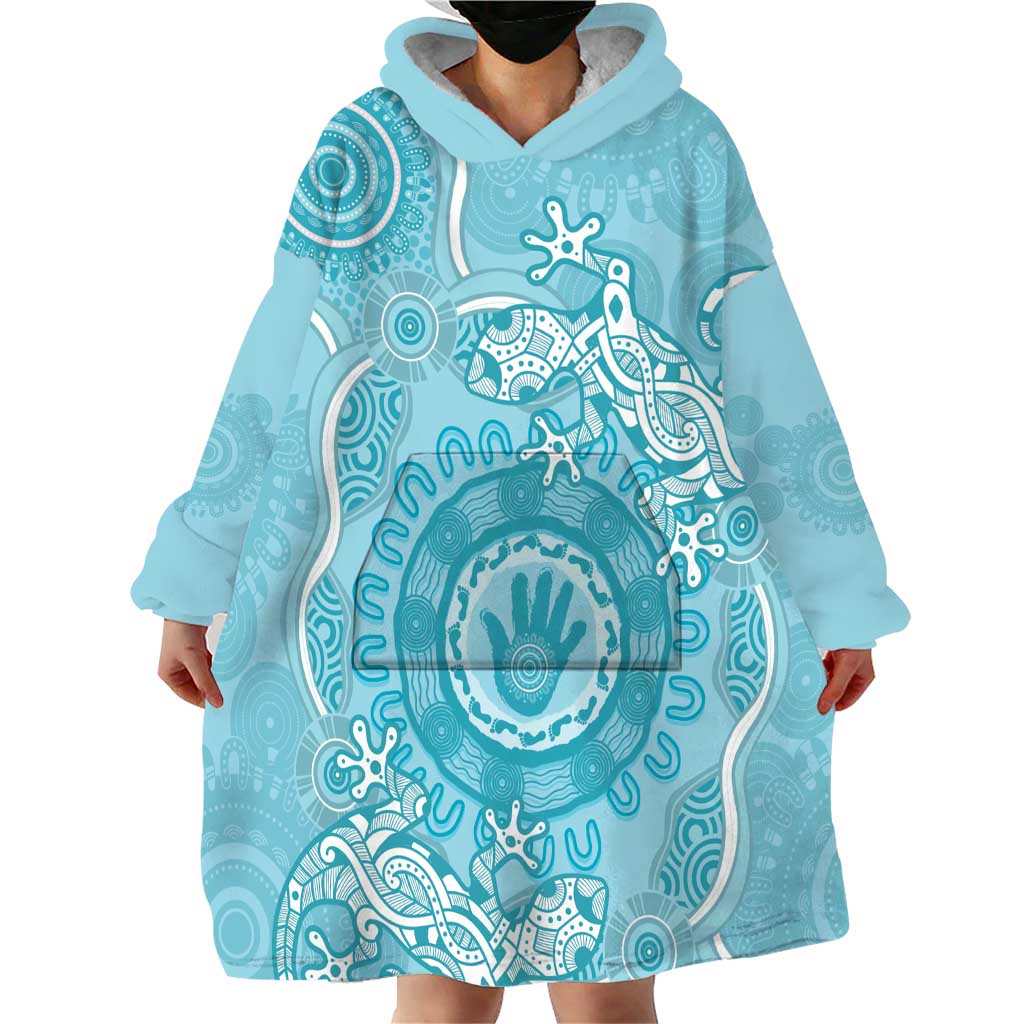 Blue Australia Lizard With Aboriginal Art Wearable Blanket Hoodie - Vibe Hoodie Shop