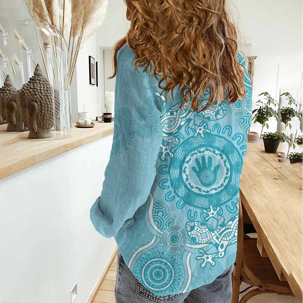 Blue Australia Lizard With Aboriginal Art Women Casual Shirt - Vibe Hoodie Shop