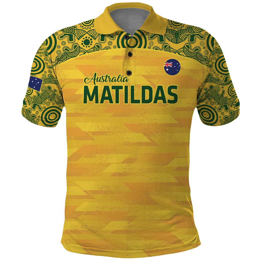 Custom Australia Matildas Polo Shirt National Color Indigenous Art - Vibe Hoodie Shop
