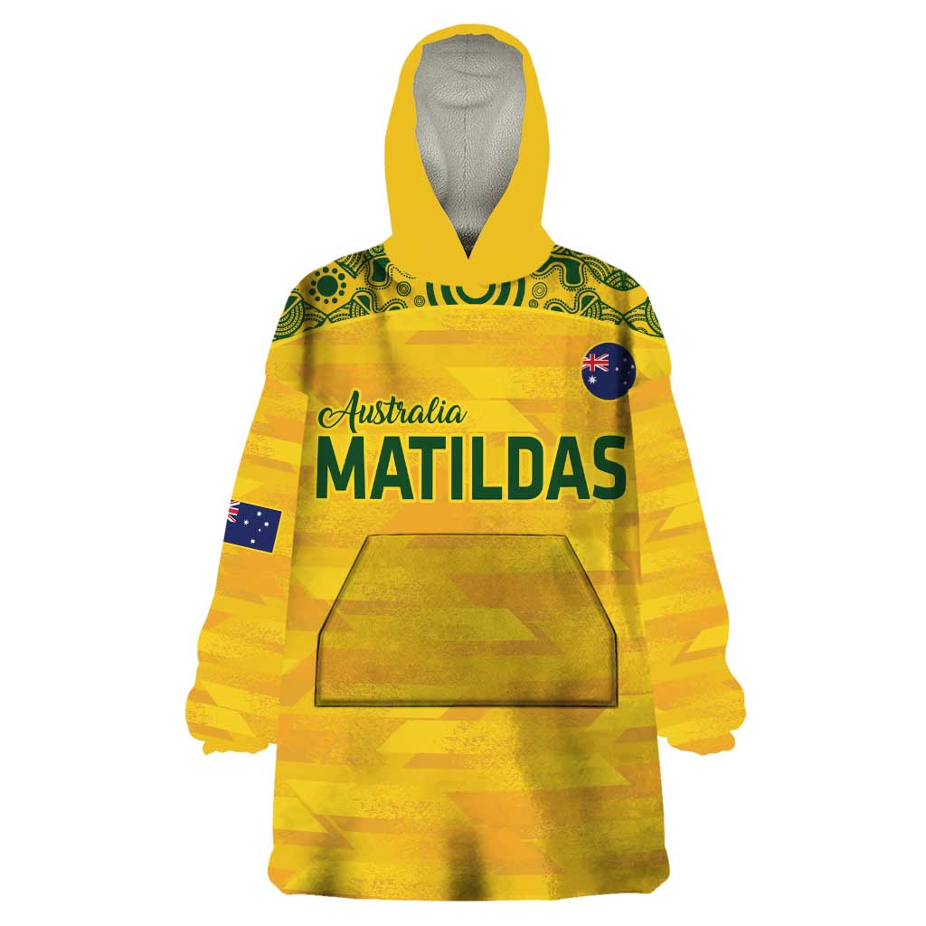 Custom Australia Matildas Wearable Blanket Hoodie National Color Indigenous Art - Vibe Hoodie Shop