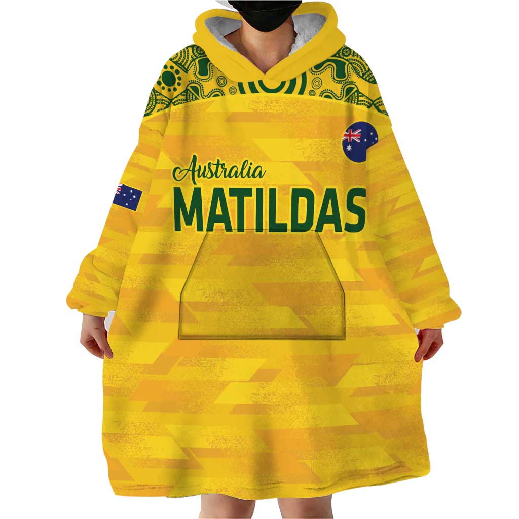 Custom Australia Matildas Wearable Blanket Hoodie National Color Indigenous Art - Vibe Hoodie Shop