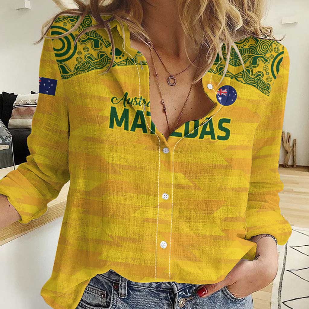 Custom Australia Matildas Women Casual Shirt National Color Indigenous Art - Vibe Hoodie Shop