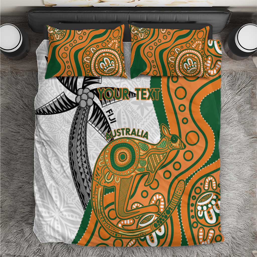 Custom Fiji And Australia Rugby Bedding Set Fijian Palm Tree Mix Aussie Kangaroo - Vibe Hoodie Shop
