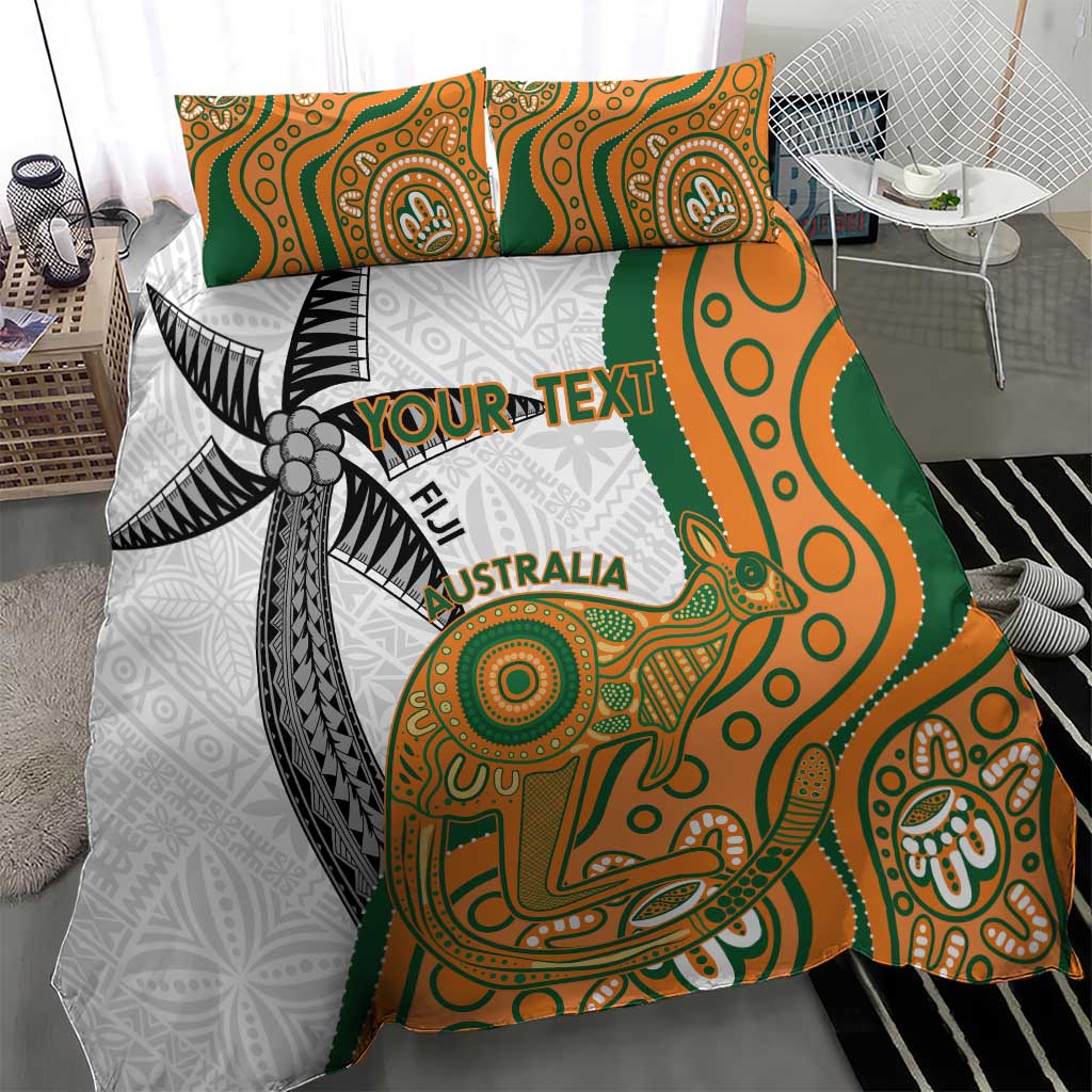 Custom Fiji And Australia Rugby Bedding Set Fijian Palm Tree Mix Aussie Kangaroo - Vibe Hoodie Shop
