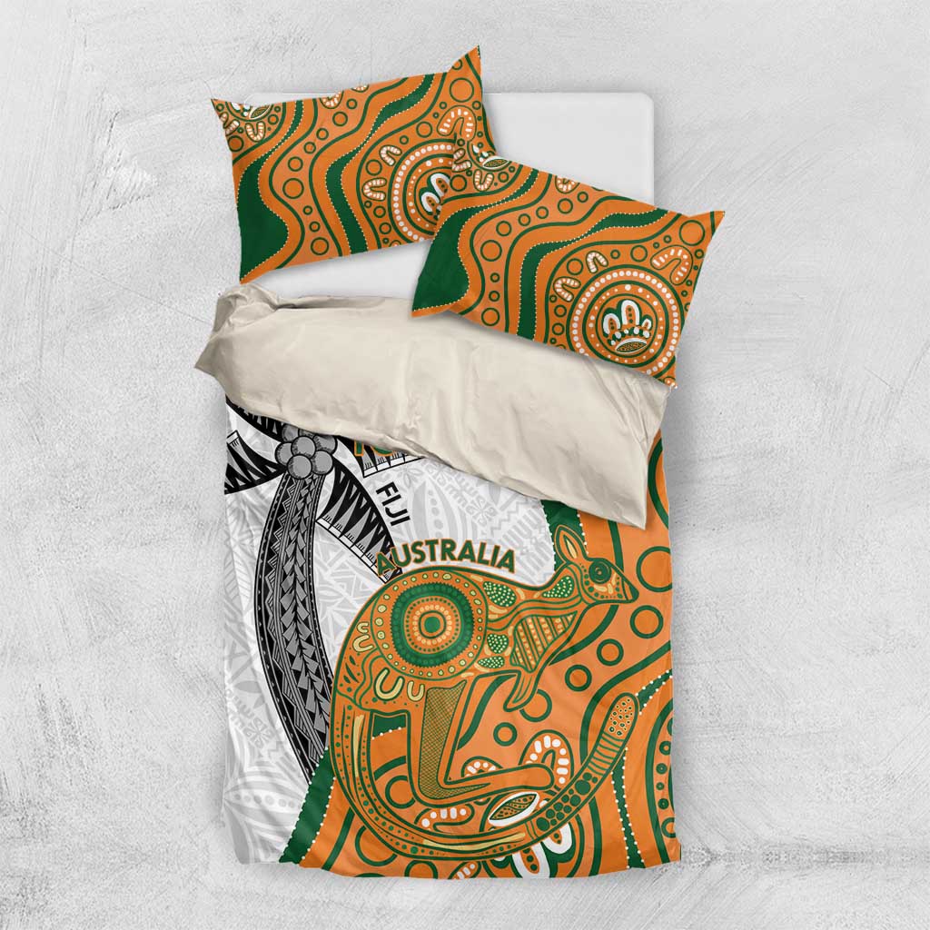 Custom Fiji And Australia Rugby Bedding Set Fijian Palm Tree Mix Aussie Kangaroo - Vibe Hoodie Shop