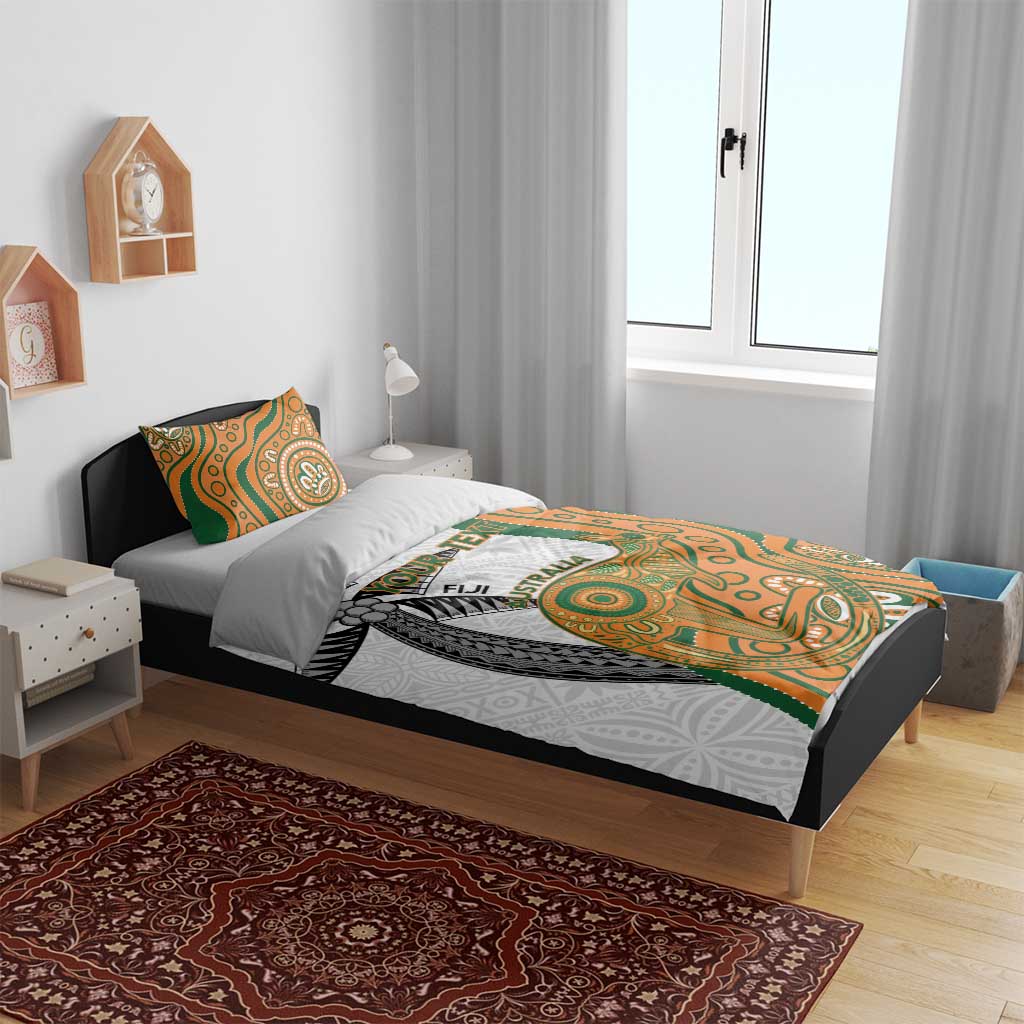 Custom Fiji And Australia Rugby Bedding Set Fijian Palm Tree Mix Aussie Kangaroo - Vibe Hoodie Shop