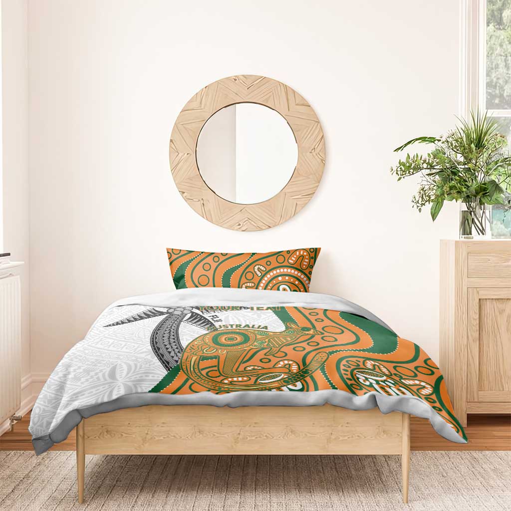 Custom Fiji And Australia Rugby Bedding Set Fijian Palm Tree Mix Aussie Kangaroo - Vibe Hoodie Shop