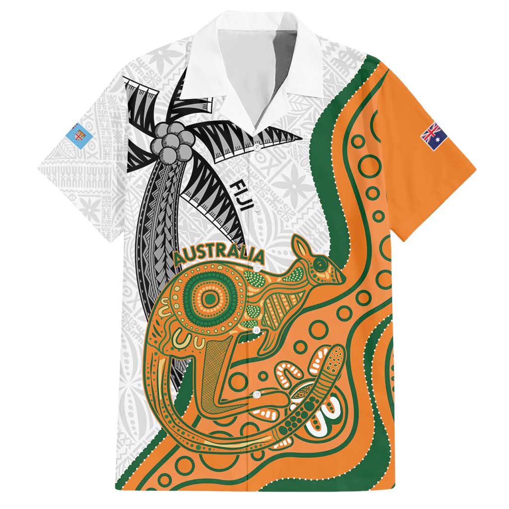 Custom Fiji And Australia Rugby Hawaiian Shirt Fijian Palm Tree Mix Aussie Kangaroo - Vibe Hoodie Shop