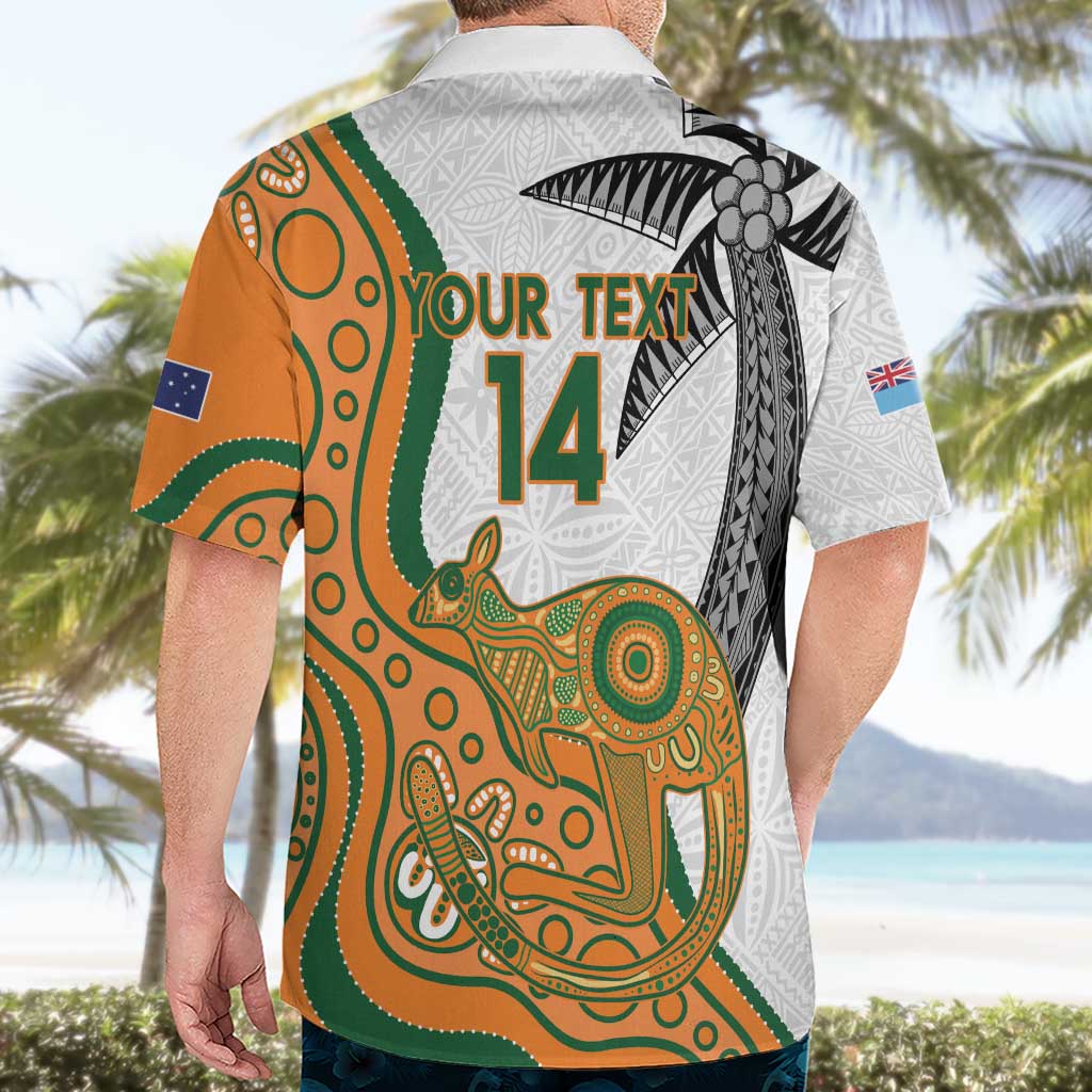 Custom Fiji And Australia Rugby Hawaiian Shirt Fijian Palm Tree Mix Aussie Kangaroo - Vibe Hoodie Shop