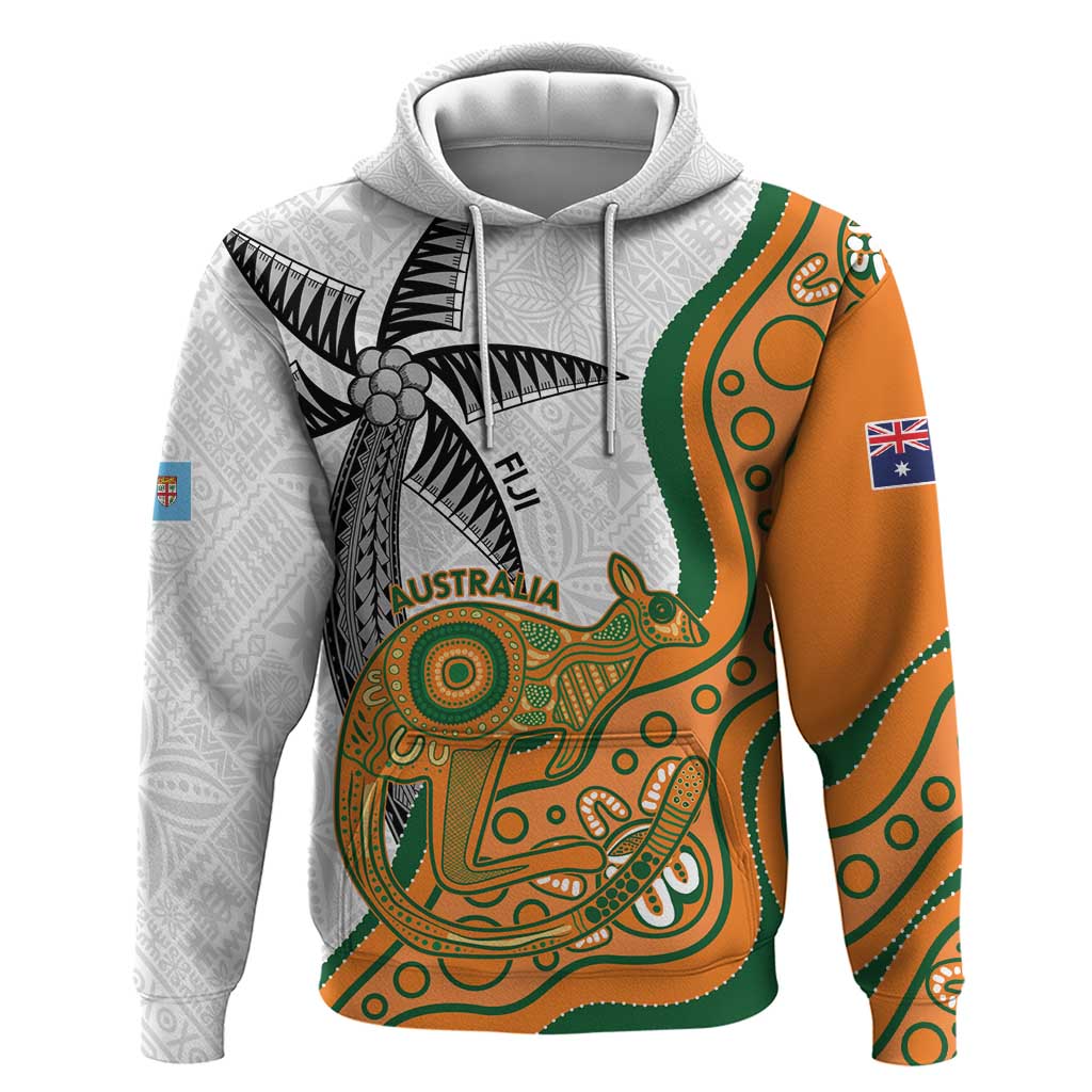 Custom Fiji And Australia Rugby Hoodie Fijian Palm Tree Mix Aussie Kangaroo - Vibe Hoodie Shop