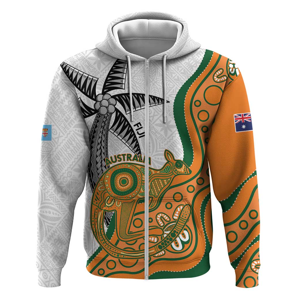 Custom Fiji And Australia Rugby Hoodie Fijian Palm Tree Mix Aussie Kangaroo - Vibe Hoodie Shop