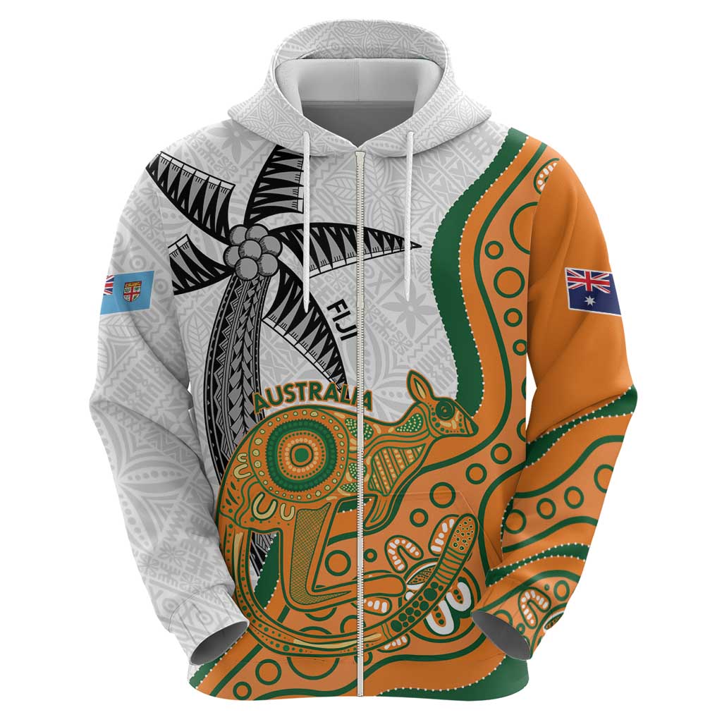 Custom Fiji And Australia Rugby Hoodie Fijian Palm Tree Mix Aussie Kangaroo - Vibe Hoodie Shop