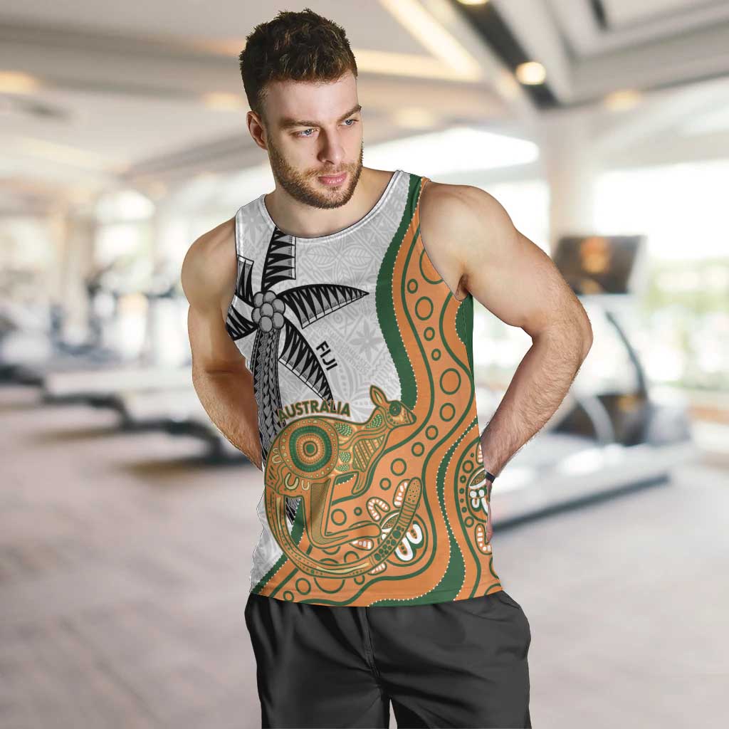 Custom Fiji And Australia Rugby Men Tank Top Fijian Palm Tree Mix Aussie Kangaroo - Vibe Hoodie Shop