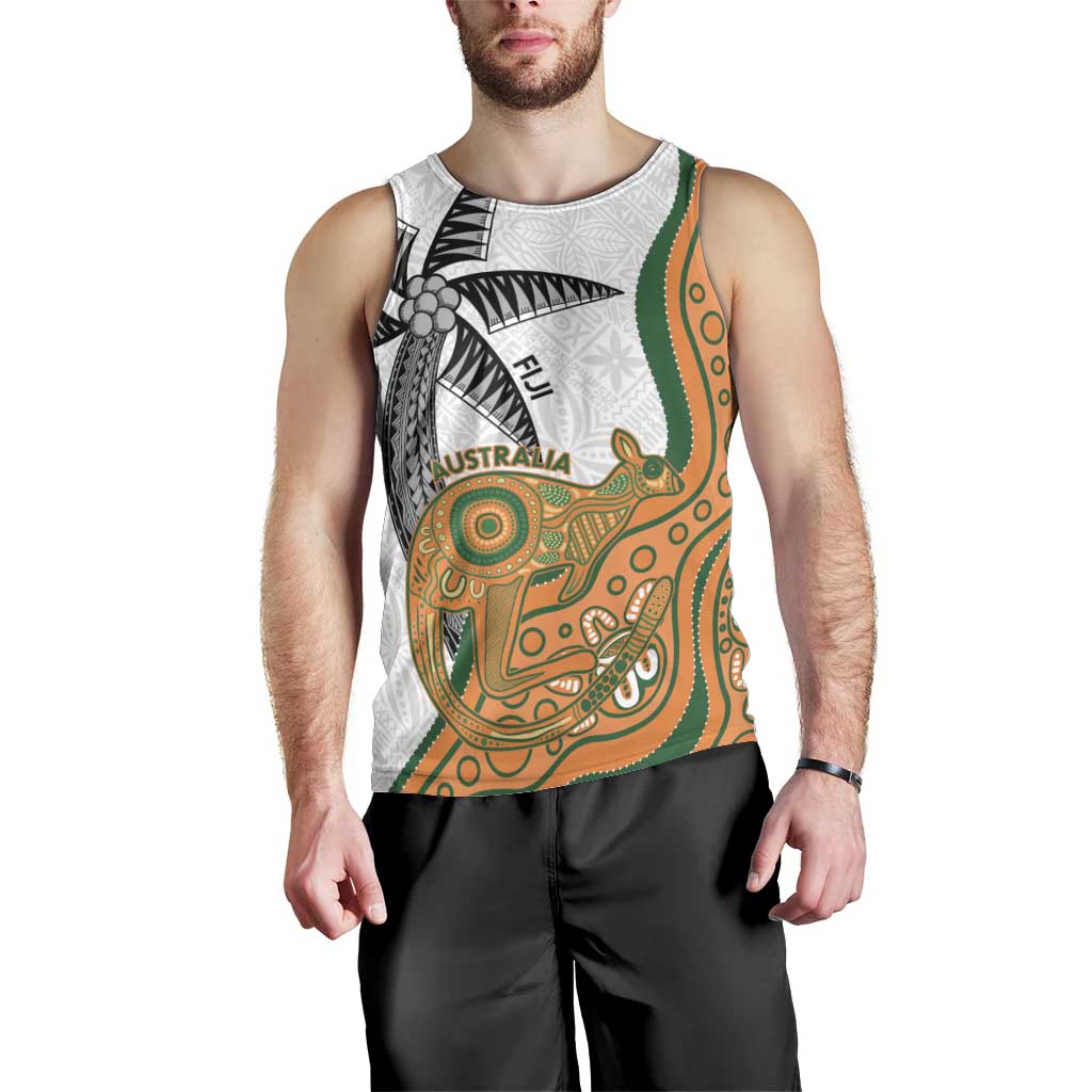 Custom Fiji And Australia Rugby Men Tank Top Fijian Palm Tree Mix Aussie Kangaroo - Vibe Hoodie Shop