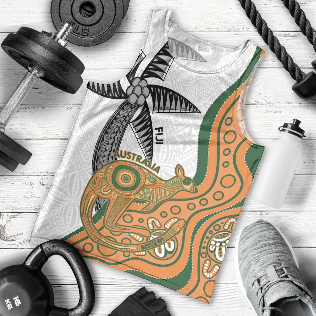 Custom Fiji And Australia Rugby Men Tank Top Fijian Palm Tree Mix Aussie Kangaroo - Vibe Hoodie Shop