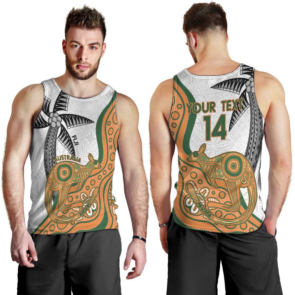 Custom Fiji And Australia Rugby Men Tank Top Fijian Palm Tree Mix Aussie Kangaroo - Vibe Hoodie Shop
