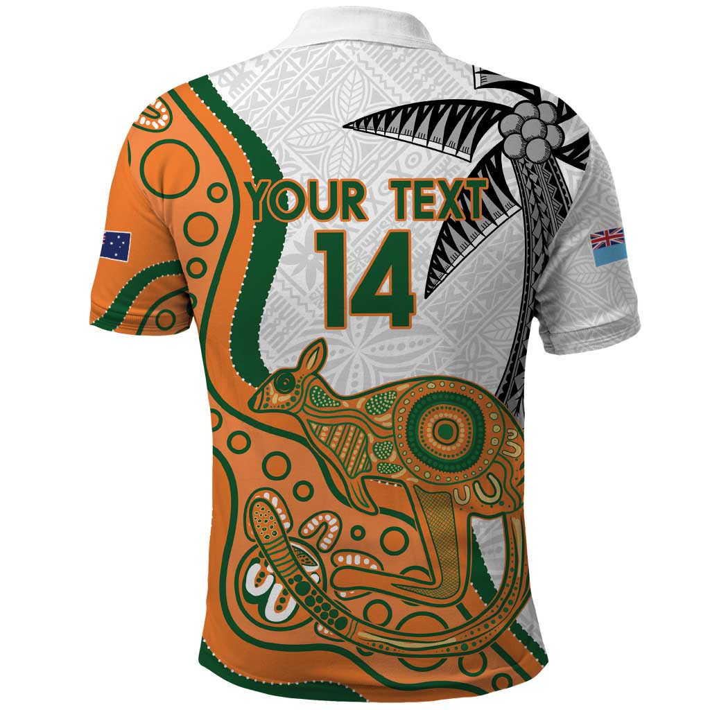 Custom Fiji And Australia Rugby Polo Shirt Fijian Palm Tree Mix Aussie Kangaroo - Vibe Hoodie Shop