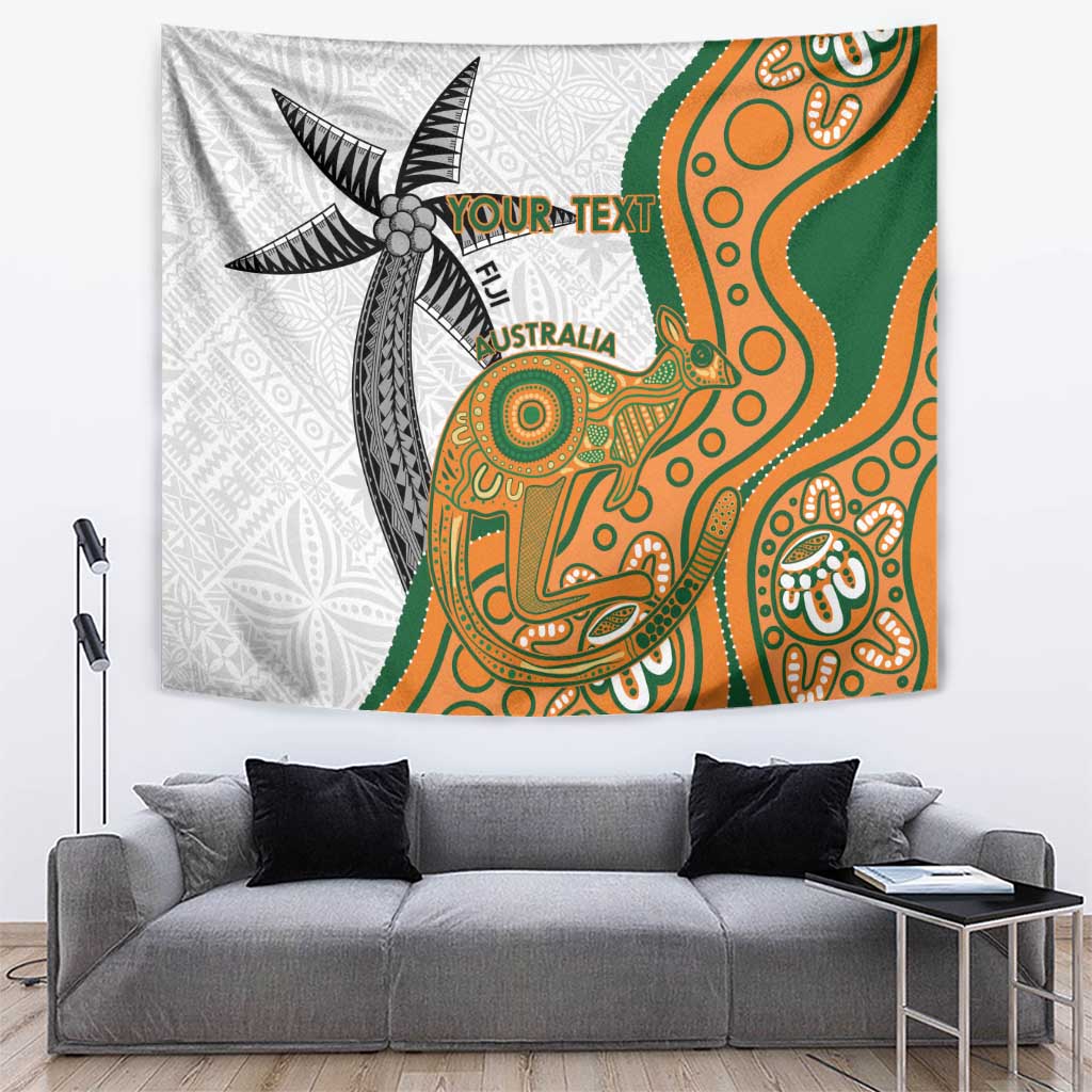 Custom Fiji And Australia Rugby Tapestry Fijian Palm Tree Mix Aussie Kangaroo - Vibe Hoodie Shop