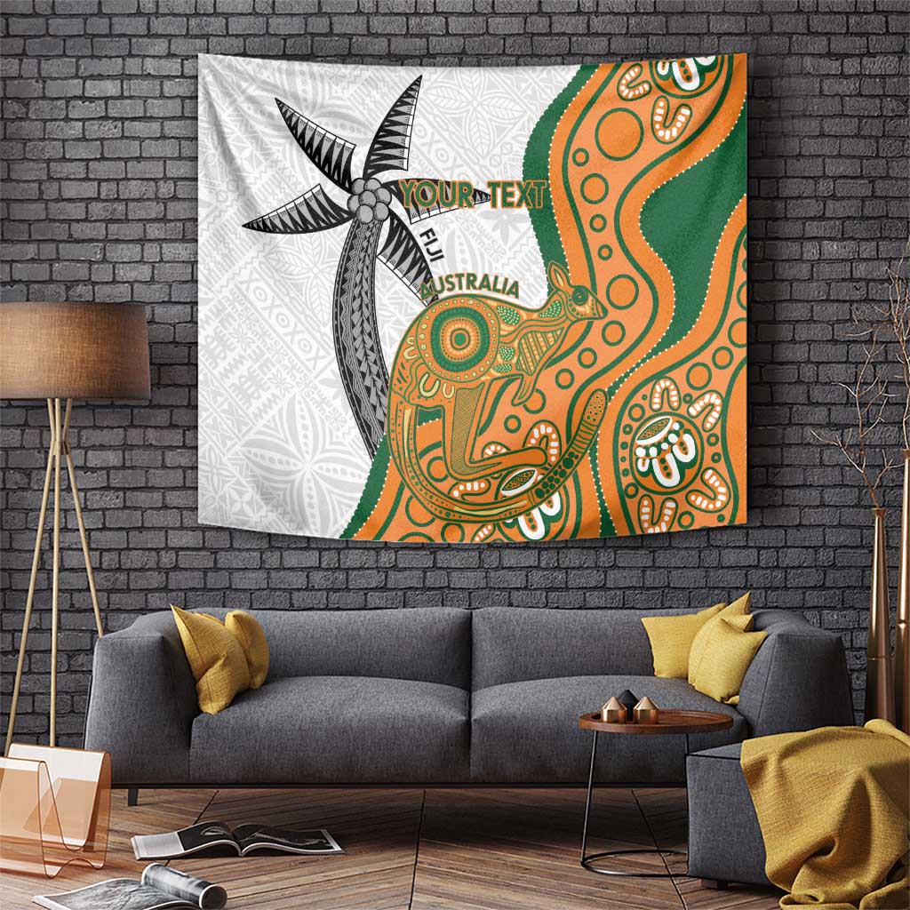 Custom Fiji And Australia Rugby Tapestry Fijian Palm Tree Mix Aussie Kangaroo - Vibe Hoodie Shop