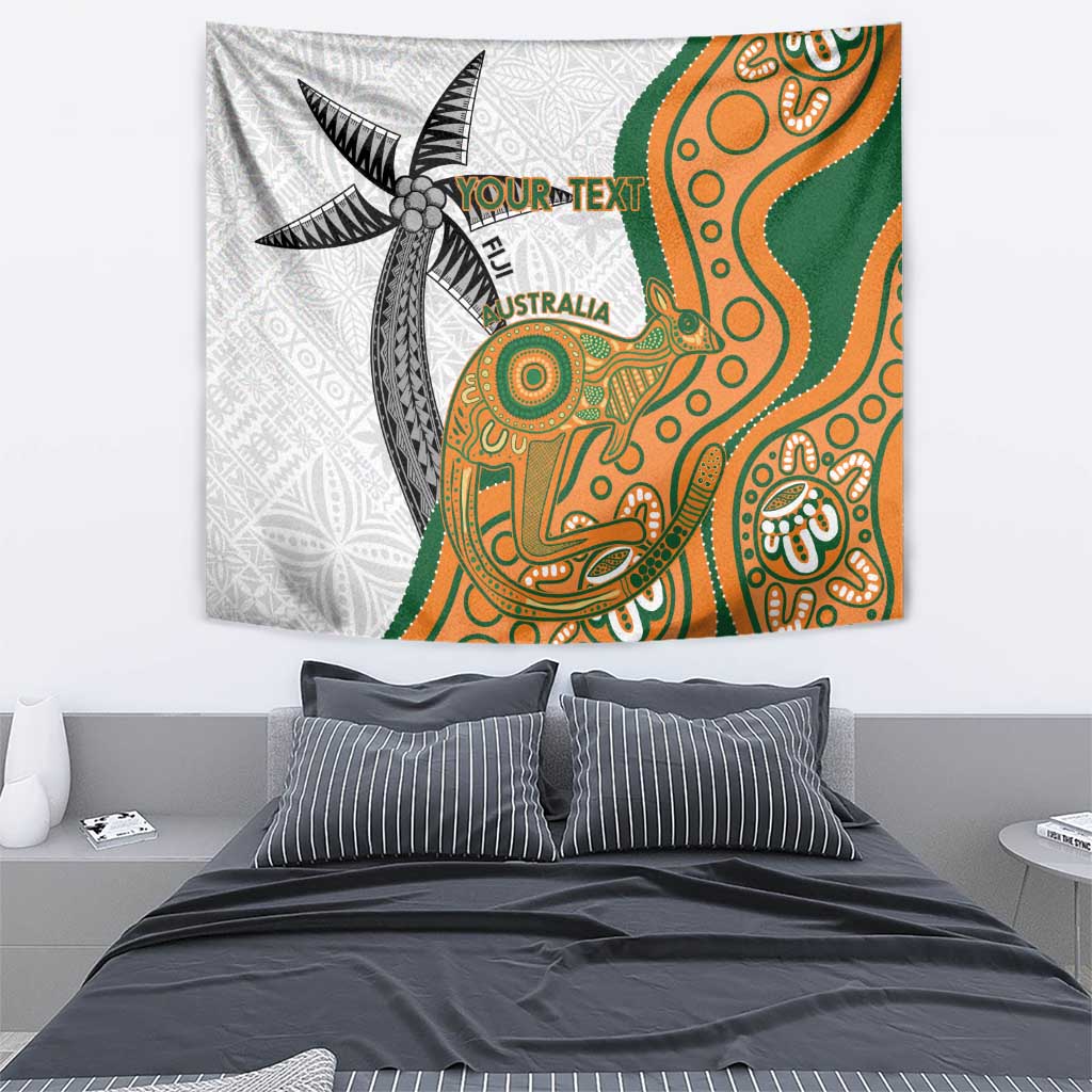 Custom Fiji And Australia Rugby Tapestry Fijian Palm Tree Mix Aussie Kangaroo - Vibe Hoodie Shop